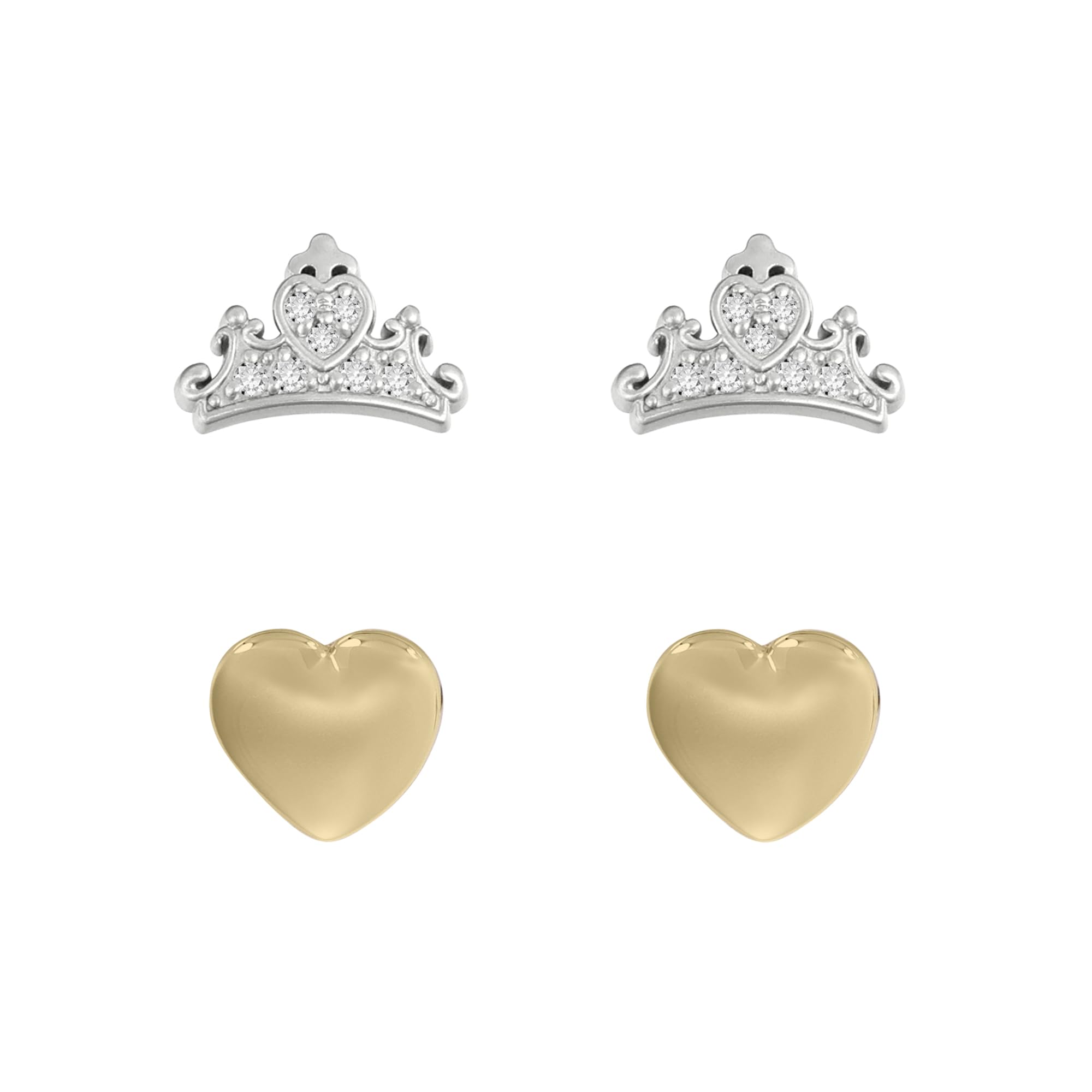 Disney Princess Sterling Silver & Rose gold plated Crown & Heart Earrings S901204TZWL