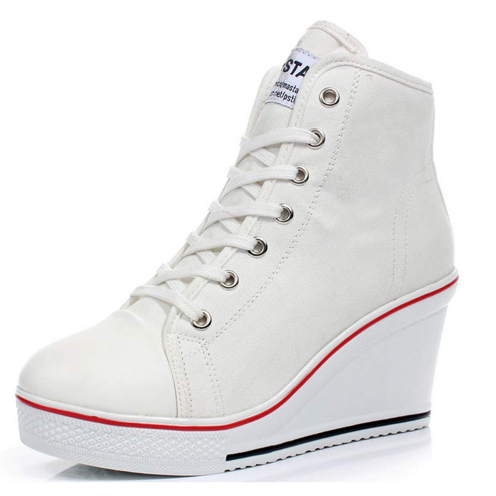 Women High Heel Sneaker Canvas Lace Up 