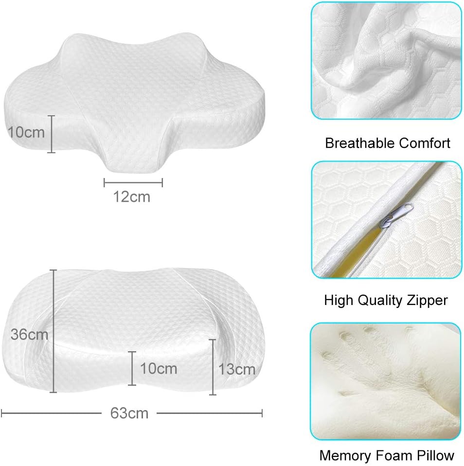 ZFITEI Contour Memory Foam Pillow, Ergonomic Cervical Pillows for Sleeping, Neck Support Pillows Relieves Neck Pain for Back and Side Sleepers, Bed Pillows with Washable Zippered Soft Cover: Home & Kitchen