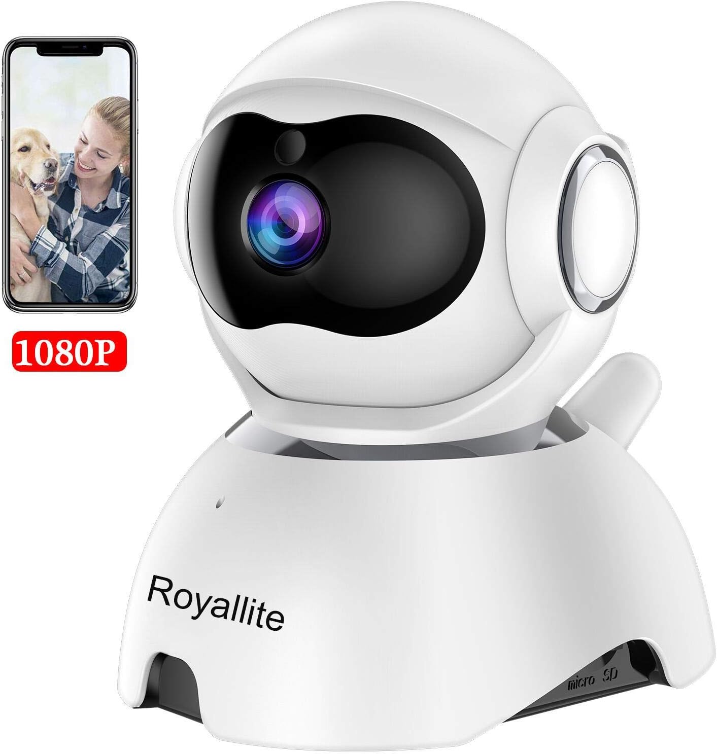 Royallite 1080P Wireless IP Camera, 360 Home WiFi Security Camera Indoor Surveillance Camera System Panorama View for Pet/Baby Monitor Remote Viewer Nanny Cam with Pan/Tilt.