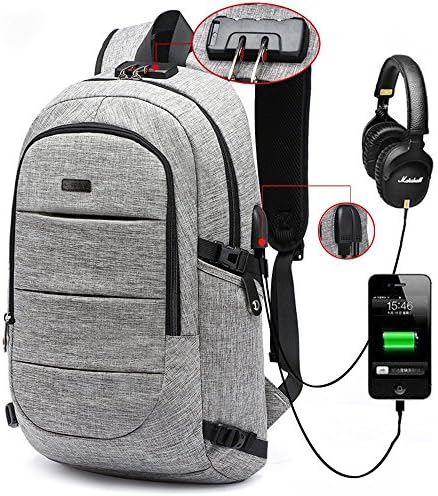 Lovlist Waterproof Business 15.6 Inch Laptop Backpack with USB Charging Port and Lock &amp; Headphone Interface Anti-theft Daypack for College Student Work Men &amp; Women (light grey)