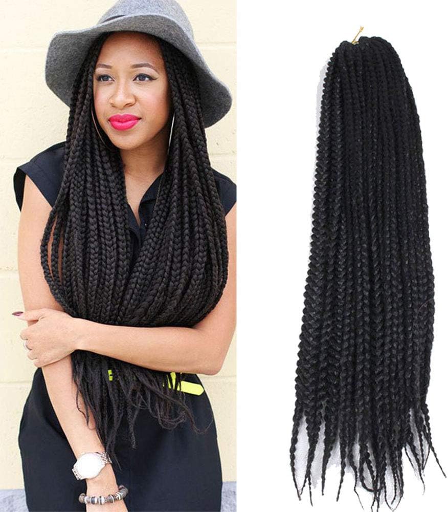 Eunice 6pc Deal Box Braids Crochet Hair 24inch Mambo Twist Braiding Hair 20strands/pack Medium Box Braids Crochet Hair Extensions Synthetic Hair Crochet Braids Kanekalon Jumpo Braiding Hair (black)
