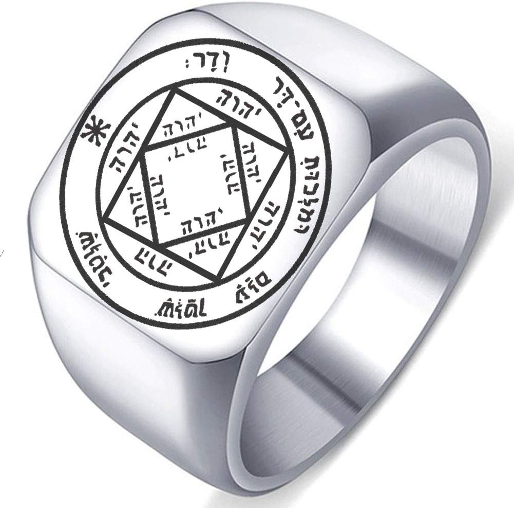 Detailed Engraved Third Pentacle of The Sun for Victory Mens Womens Stainless Steel Polished Talisman Ring