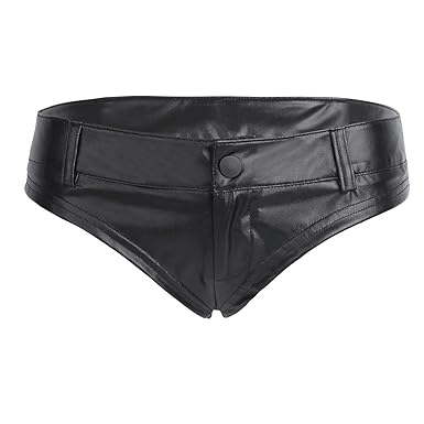 CHICTRY Damen Hotpants Bikini Slip Shorts Wetlook Strings Schwarz Reizwäsche Erotik Dessous Unterwäsche