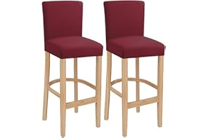 LANSHENG Stretch Bar Stool Cover Counter Stool Chair Slipcover, Bar High Seat Chair Stool Covers Washable Removable Protector for Short Back Pub Chairs, Kitchen, Dining Room, Cafe, Wine Red,Set of 2