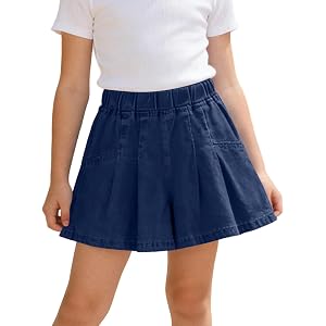Jean Shorts for Girls Fashion Denim Skort Pleated High Waist Vintage Jean Skirt with Shorts Underneath School Uniform