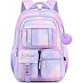 ETAISHOW Backpack for Girls with Chest Buckle Kids Bookbag for Elementary School Water Resistant School Bag Purple