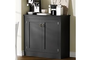 Cozy Castle Buffet Cabinet with Storage - Kitchen Storage Cabinet Wood Console Table Coffee Bar Accent Cabinets for Living Room Dining Room Entryway Black 31.5" W