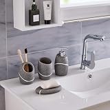 zccz Grey 4-Piece Bathroom Accessory Set Soap Dispenser Toothbrush Holder Tray view 5