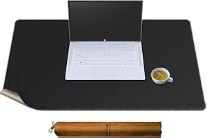 MAIDERN Leather Desk Mat, 35.4” x 19.6” Reversible Large Desk Pad Mat, Cork & Leather Large Mouse pad for Desk, Waterproof Computer Desk Mat for Gaming Home Office (Black)