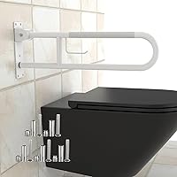 U Shaped Toilet Grab Bar 30.3 Inch, Munzong White Anti-Slip Support Rail, Flip-Up Bathroom Grab Bar with Paper Holder, Stainl