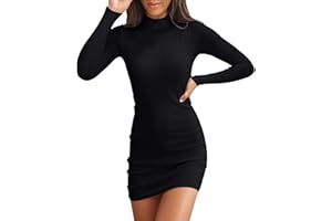 Valiamcep Women's Long Sleeve Dress Mock Neck Basic Ribbed Slim Fit Bodycon Mini Pencil Dresses