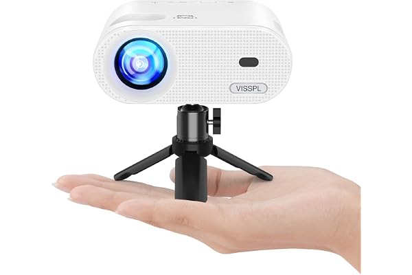 Mini Projector, VISSPL Full HD 1080P Video Projector, Portable Outdoor Projector with Tripod, Kids Gift, Home Theater Movie Phone Projector Compatible with Android/iOS/Windows/ (Soft white)