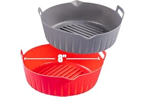 Golden Associate Silicone Liners Round 8 Inches for Air Fryer, 2 Pcs Non-stick Food-grade Reusable Silicone Pot Baking Tray Basket Bowl Oven Air Fryer Accessories