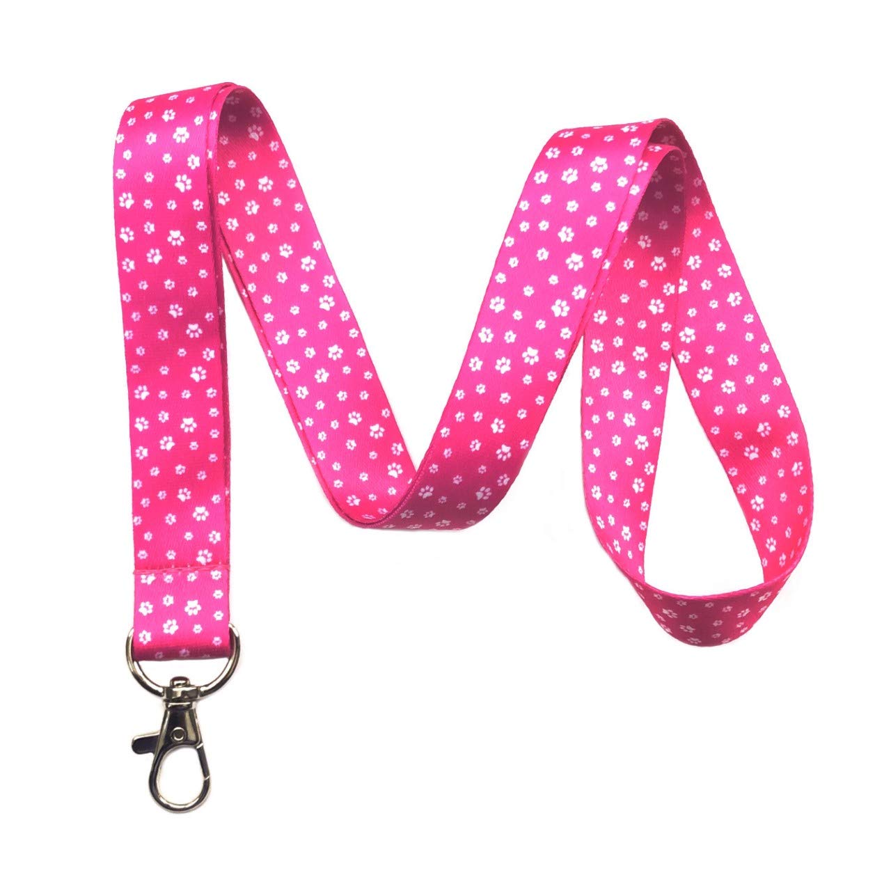 Paw Print Lanyard Key Chain Id Badge Holder (Fuchsia)