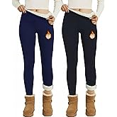 Coume 2 Pcs Fleece Lined Leggings for Women Soft High Waisted Thermal Workout Yoga Pants Women Warm Winter Thick Leggings