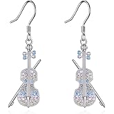 Violin Earrings 925 Sterling Silver Violin and Violin Bow Dangle Drop Earrings Violin Jewelry Music Gifts for Women Violinist