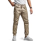CQR Men's Flex Lightweight Joggers, Elastic Waist Drawstring Casual Pants, Tapered Fit Water Resistant Outdoor Cargo Pants