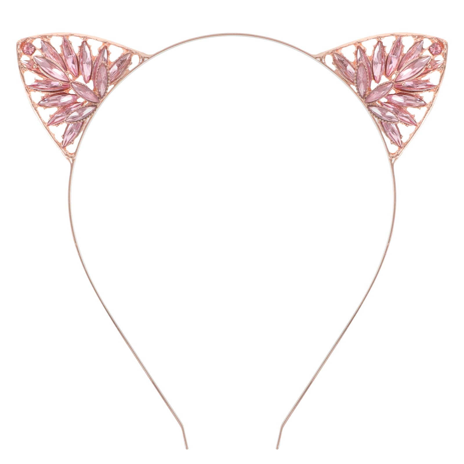 minkissy Cat Ear Headband Rhinestone Cat Ears Hairband Cat Hair Hoop Metal Crystal Pearl Cat Ears Headband Animal Hair Accessories for Women Girls (Rose Gold)