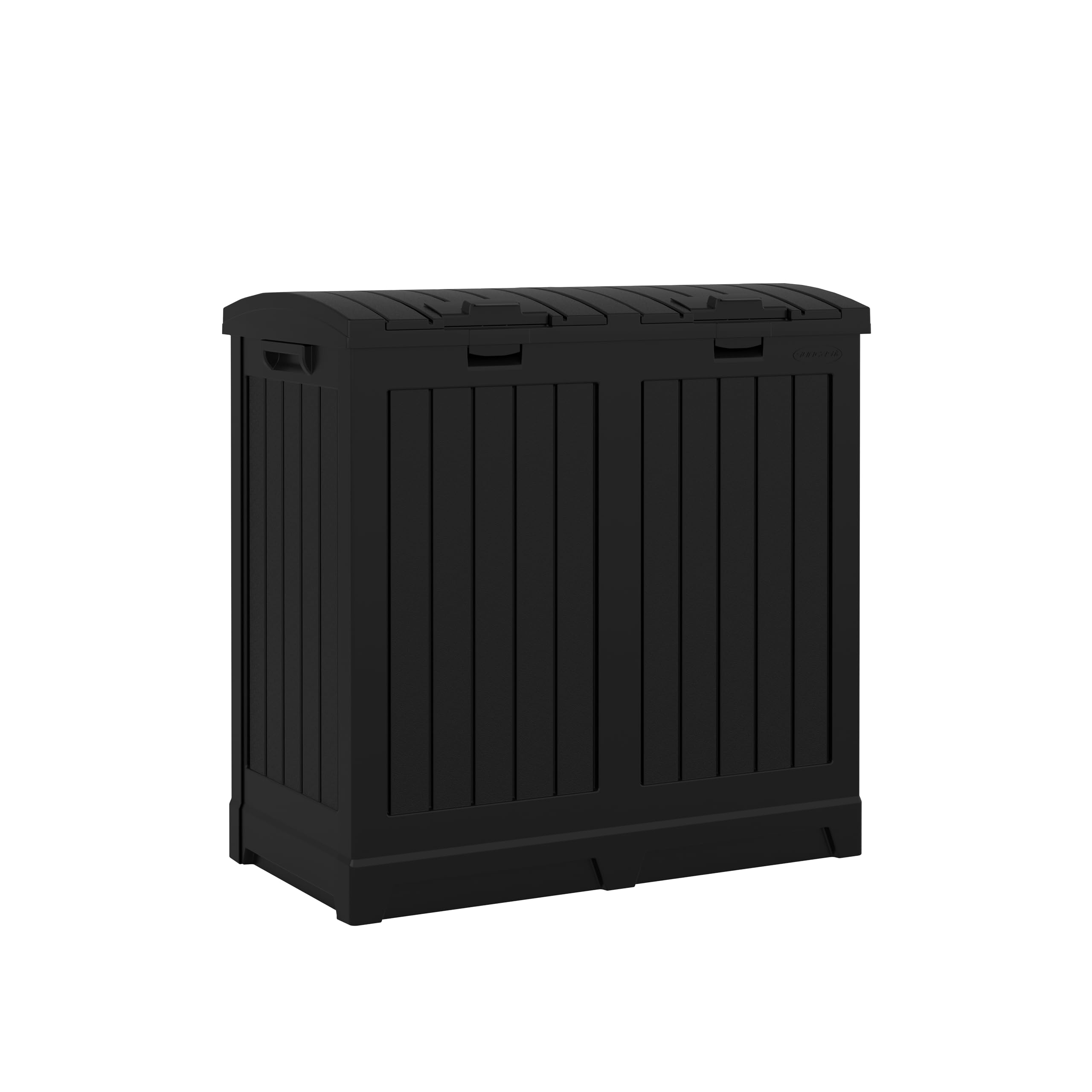 Suncast Dual Trash Hideaway Cabinet for Garbage and Recycle Bags, Discrete Outdoor Trash Cabinet with Concealed Trash Bag Holders, Holds Two 33-Gal. Bags, Made in the USA Image
