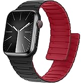Bisikor Magnetic Bands Compatible with Apple Watch Band 49/46/45/44/42/41/40/38mm Men Women Silicone Sport Wristband for iWatch Ultra SE Series 11 10 9 8 7 6 5 4 3 (38/40/41/42, Black/Red)