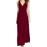 WOOSEA Women Sleeveless Deep V Neck Loose Plain Long Maxi Casual Dress