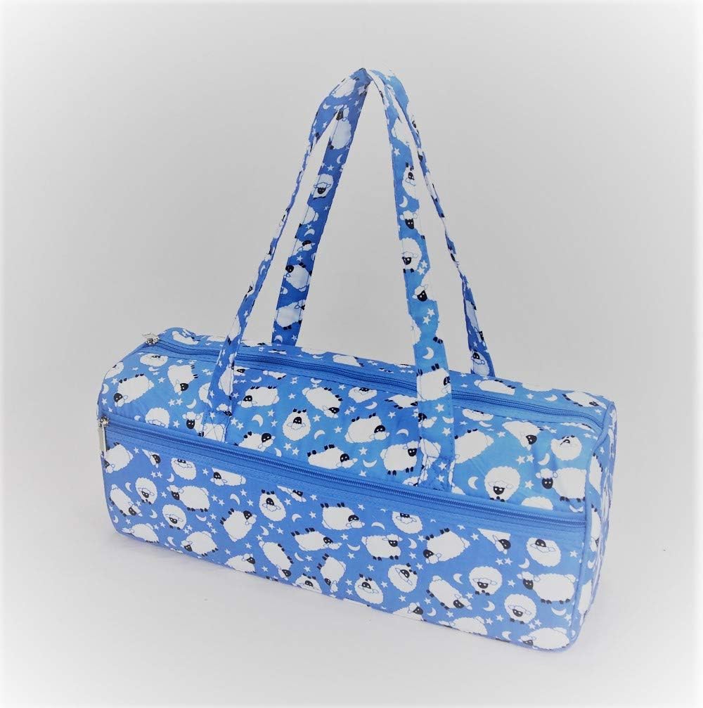 Little Wool Shop Holdall Style Knitting Bag, Pretty Sheep Design On Blue 2 Sizes (1 Supplied) (Standard (43x17x15cm))