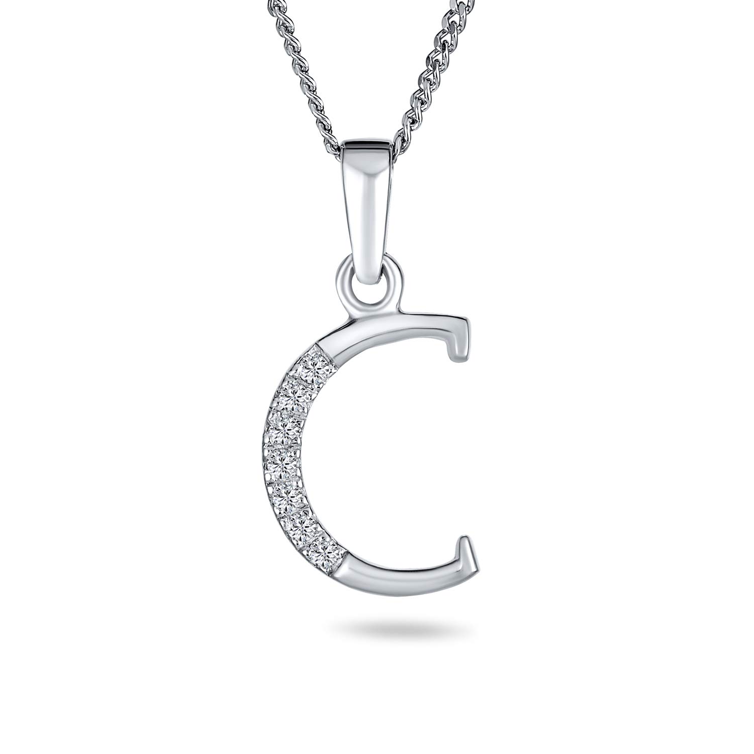 Bling Jewelry Delicate ABC Cubic Zirconia Pave CZ Capital Block Letter Alphabet Initial C Pendant Necklace For Women Sterling Silver