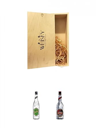 1a Whisky Holzbox für 2 Flaschen mit Schiebedeckel + CanaRio Cachaca Superior 0,7 ltr. + Pitu Cachaca 0,7 Liter