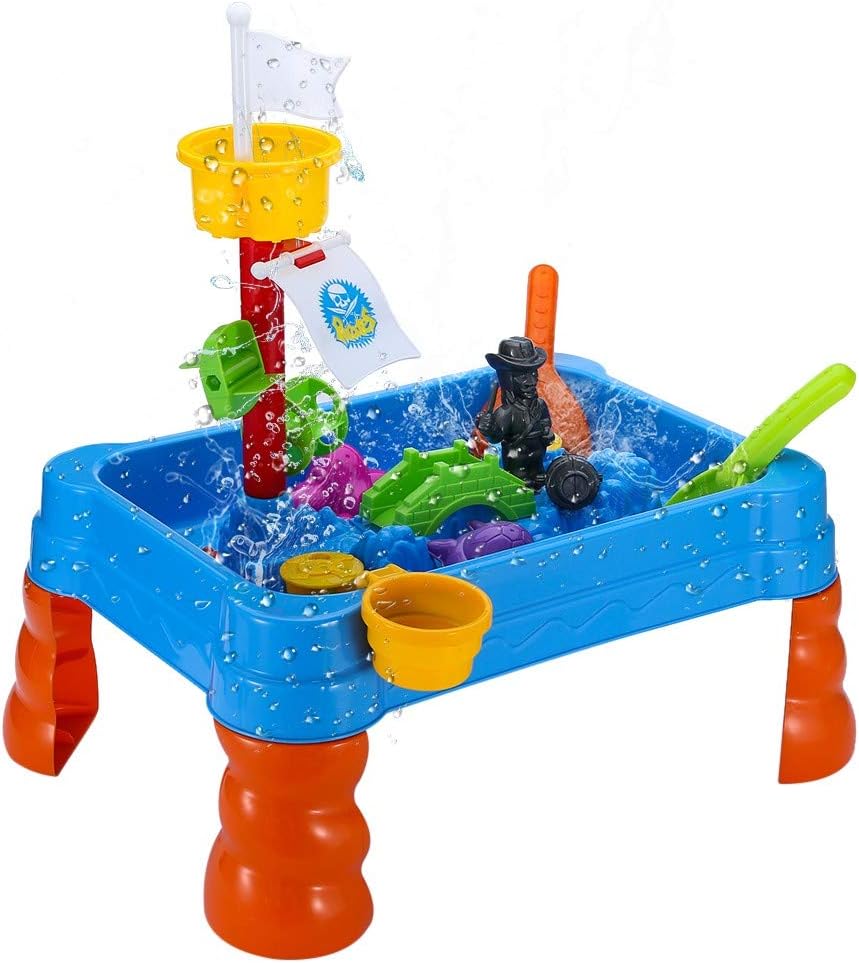 Kids Sand Water Table Toy, Colorful Kids Water Play Table with 24 Pcs Accessory Set, Sandbox Activity Table Summer Beach Outdoor Toys for Toddlers (Multicolour)