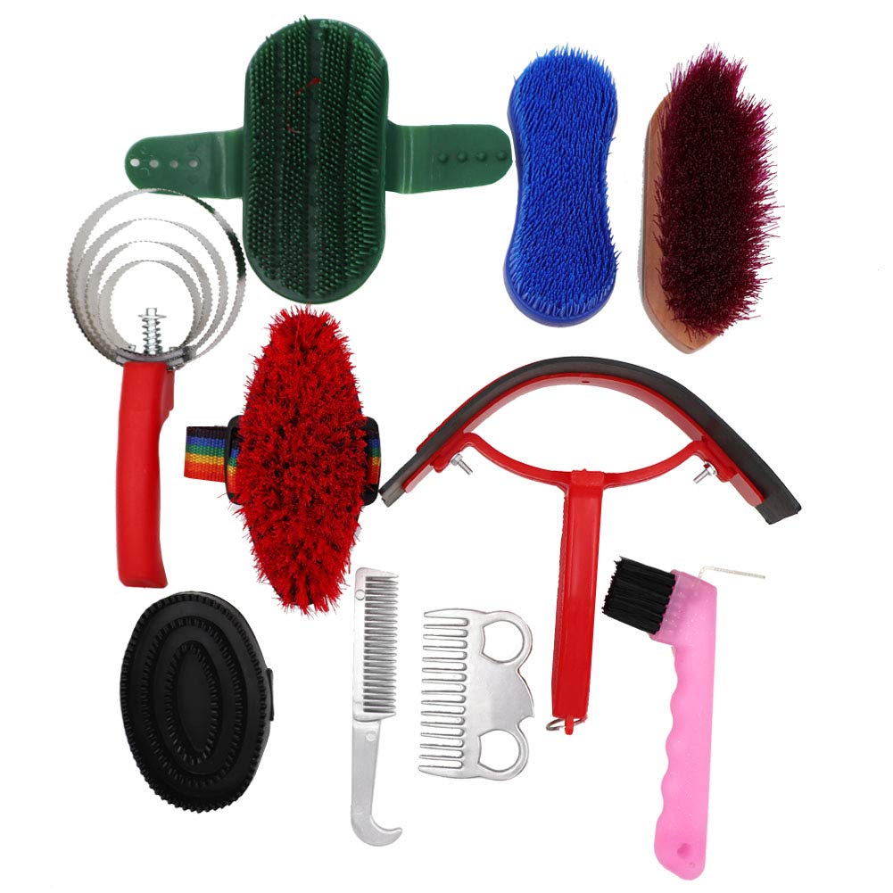 MUALROUS Horse Grooming Kit 10PCS Horsehair Cleaning Set Brush Set Brush Cleaning Kit for Horses Equestrian Brush Curry Comb Horse Cleaning Tool Set