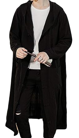 Amazon メンズ ロングコート 長袖 フード付き トレンチコート 黒