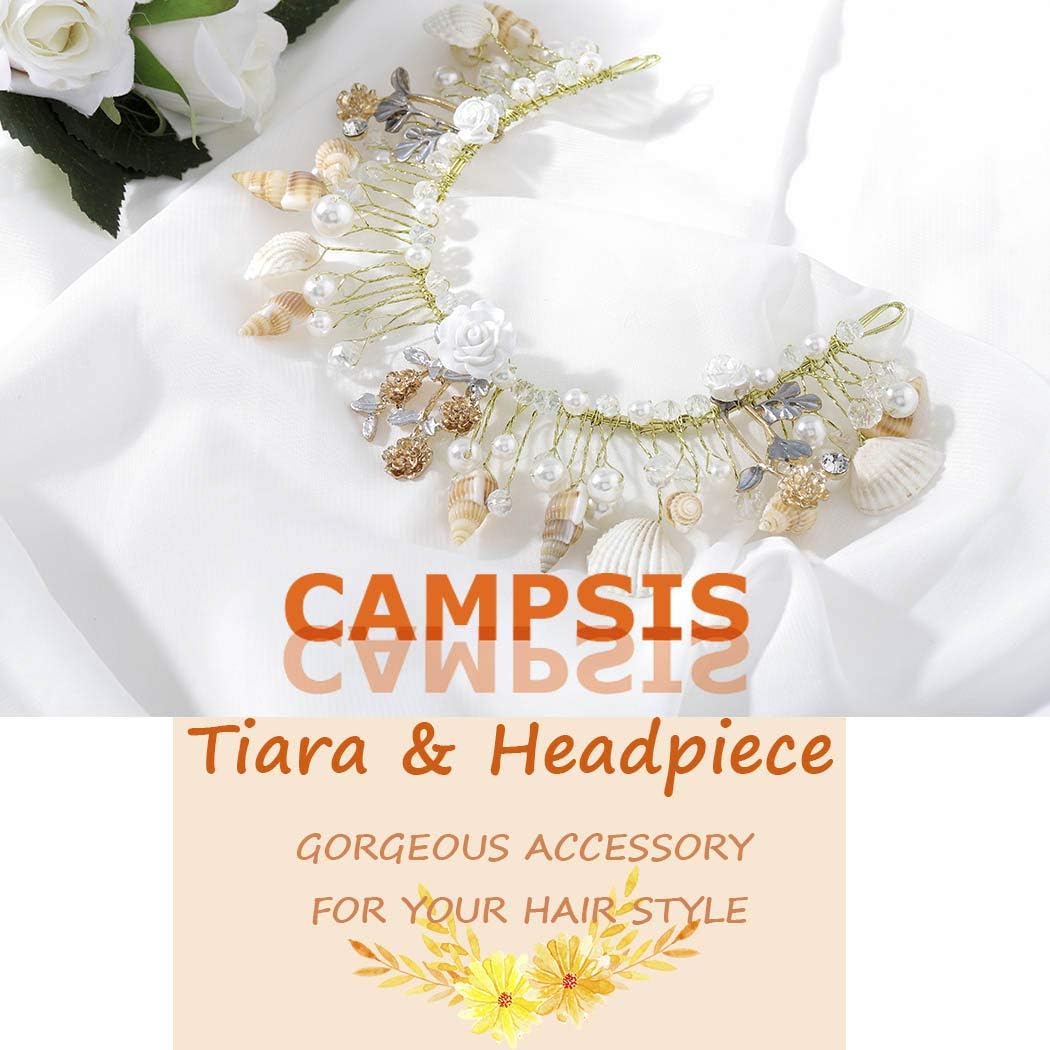IYOU Princess Flower Shell Headband Gold Communion Headpiece Pearl Crystal Hair Tiaras Bridal Wedding Hair Accessories for Girls and Bridesmaid - Image 3