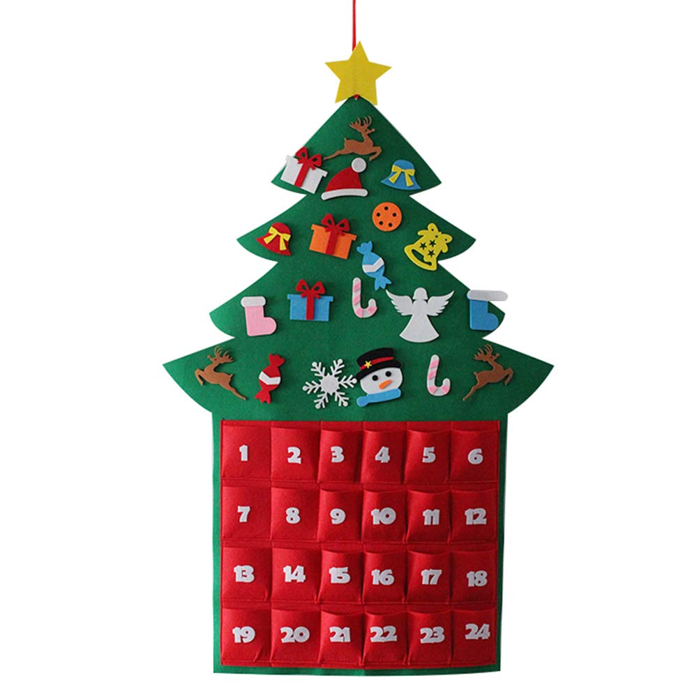 Amosfun Felt Christmas Advent Calendar Hanging Christmas Tree Countdown Calendar Festival DIY Decor for Kids (Dark Green)