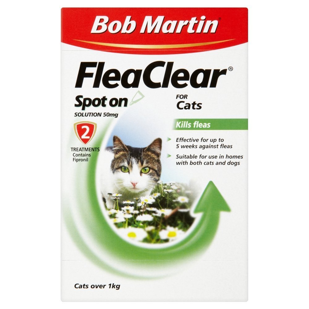 Bob Martin Clear Flea & Tick Clear Fipronil Cat Spot on Solution, 2 Tubes