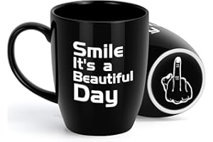 EDNZION White Elephant Gift for Adults - "Smile It's a Beautiful Day" Funny 14 OZ Coffee Mug, Gag Gifts for Men, Women, Coworkers, Friends, Mom, Dad, Wife, Husband - Christmas Stocking Stuffers for Adults