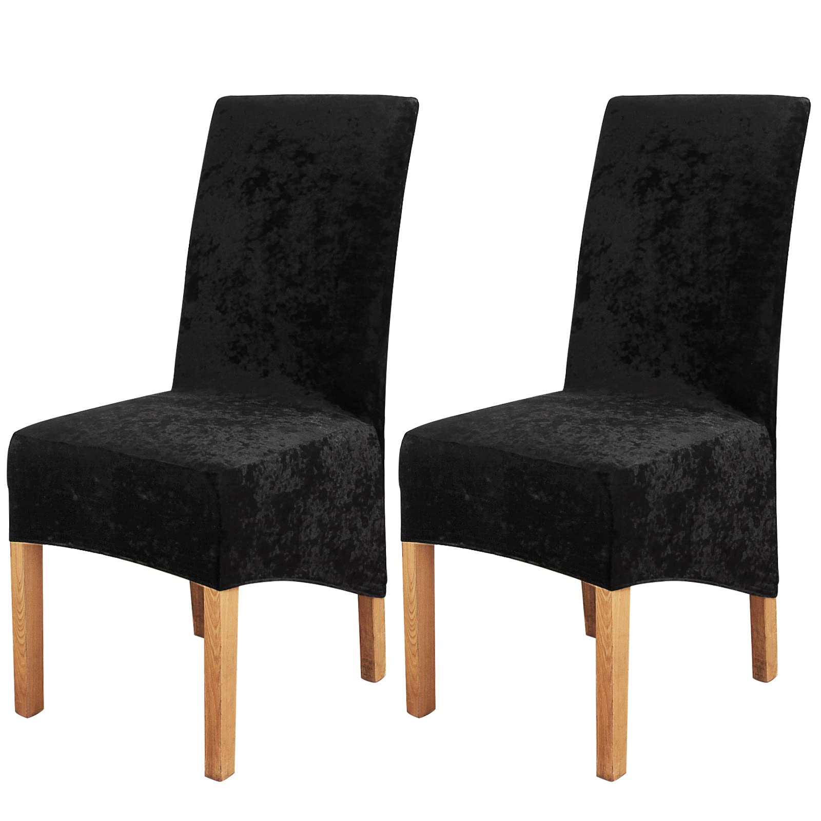 Crushed Velvet Large Size Dining Chair Covers Set of 2,Dining Room Chair Slipcovers,Stretch Elastic Removable Washable High Back Chair Covers for Dining Room,Hotel,Kitchen,Home(Black,Pack of 2)