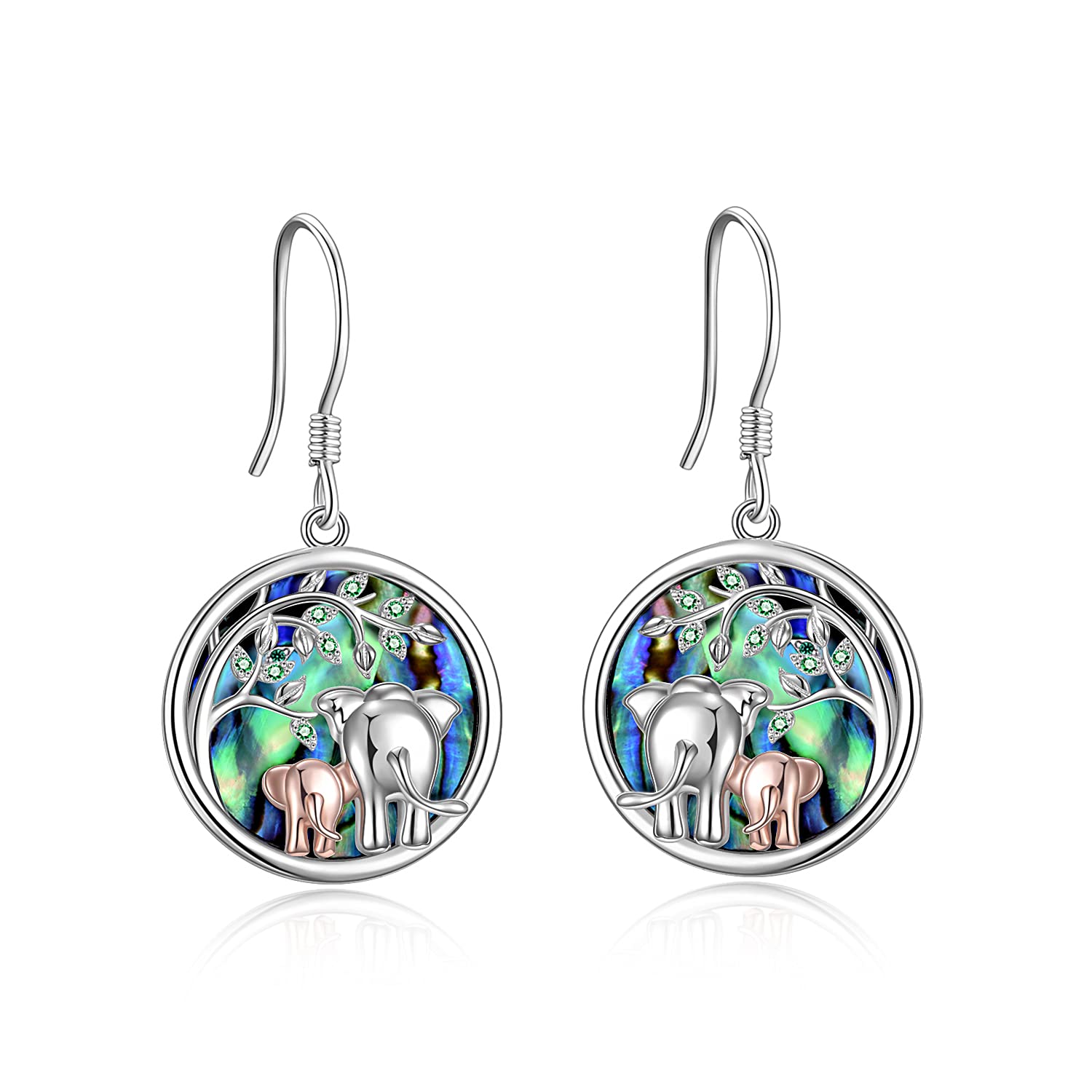 YFN Elephant Earrings Sterling Silver Abalone Shell Dangle Mother Daughter Earrings Fashion Jewelry Gifts for Mum Women Girls โ image 1