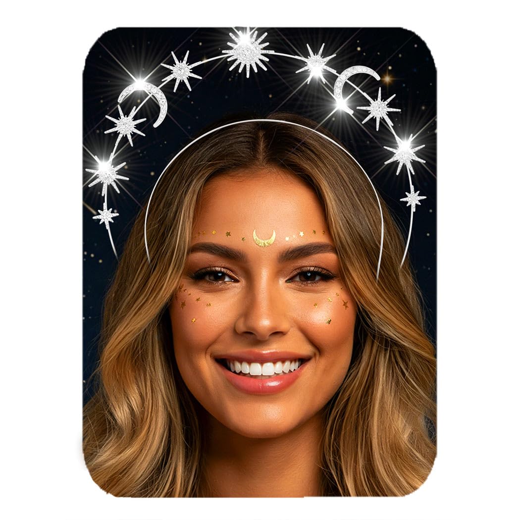 Zoestar Halo Crown Headband Star Crystal Hair Band Sparkly Rhinestone Headpiece Goddess Wedding Hair Tiara Party Costume Hair Accessories for Women,1 Pcs (Silver 2)