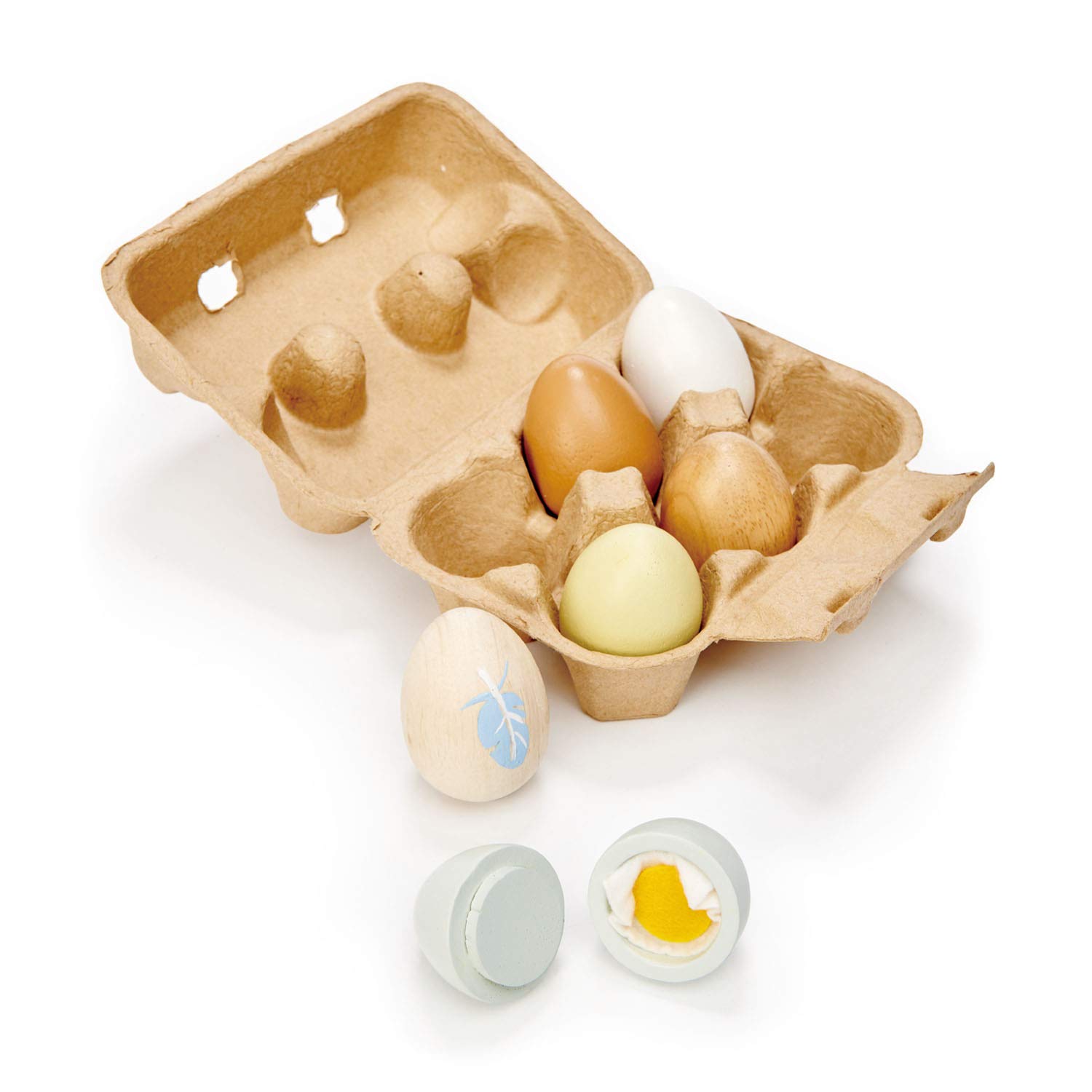 Tender Leaf Toys Wooden Eggs - Wooden Pretend Play Half Dozen Eggs in a Carton