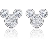 GILIEYER Mouse Earrings, Silver Stud Earrings with Cubic Zirconia Mouse Shape Rose Gold Earring Bow Cartilage Animal Earrings Stud Ear Jewelry for Women