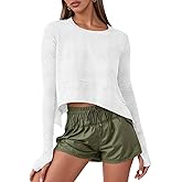 Aurgelmir Womens Long Sleeve Cropped Tops Loose Workout Athletic T-Shirts Flowy Sweatshirt for Yoga Tiered Hem Gym Tees