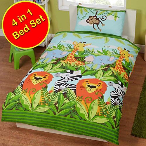 Jungle Friends 4 in 1 Junior/Toddler Bedding Bundle Set (Duvet, Pillow and Covers)