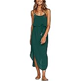 NERLEROLIAN Women's Adjustable Strappy Split Summer Beach Casual Midi Dress