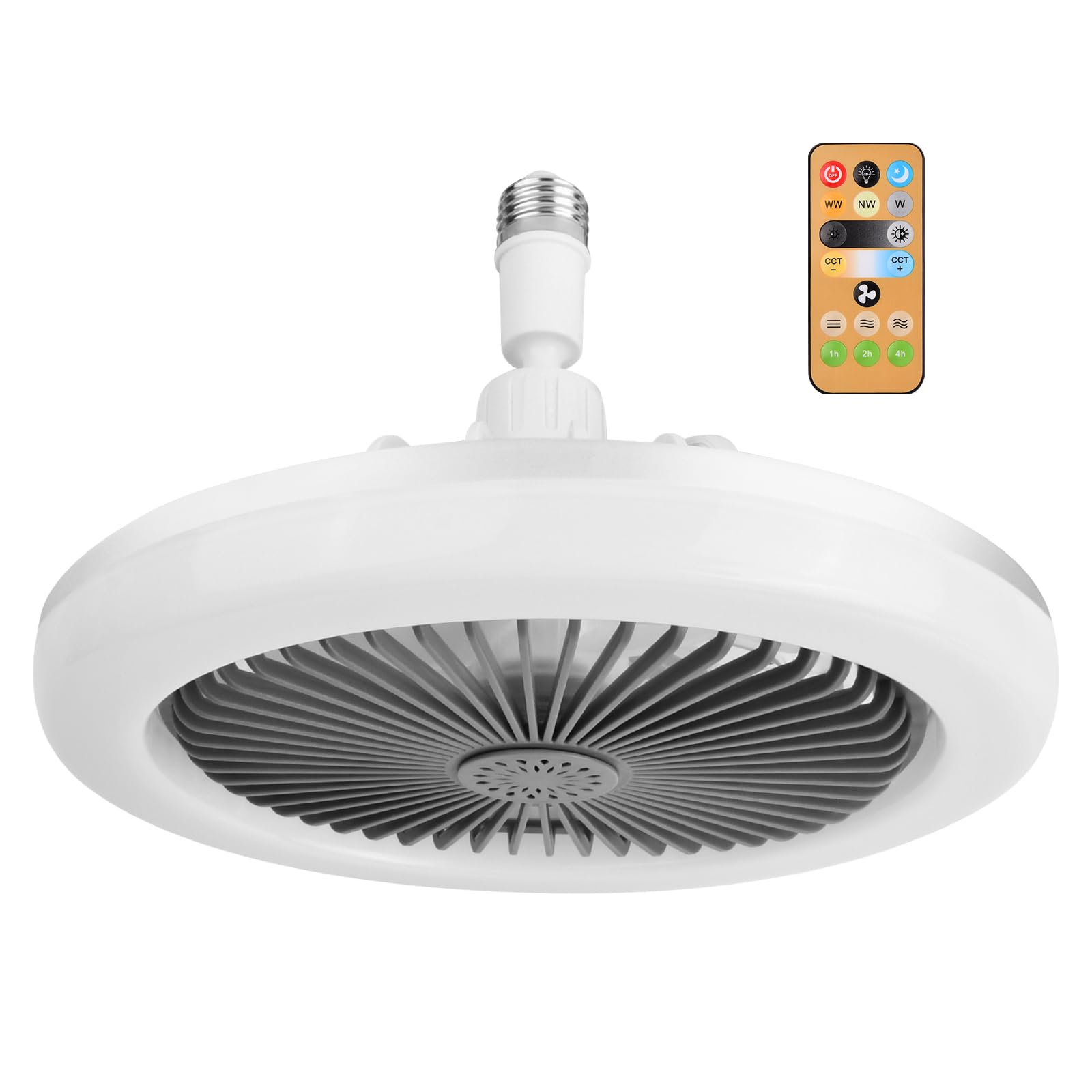 Hoxfly Led Ceiling Fans Lights 30W, Φ25cm Modern Bedroom Reversible Fan Light Quiet 3 Speeds Color Dimmable, E27 Lamp Holder, Timing Bathroom Living Room, White (301-19571-30YLE00)