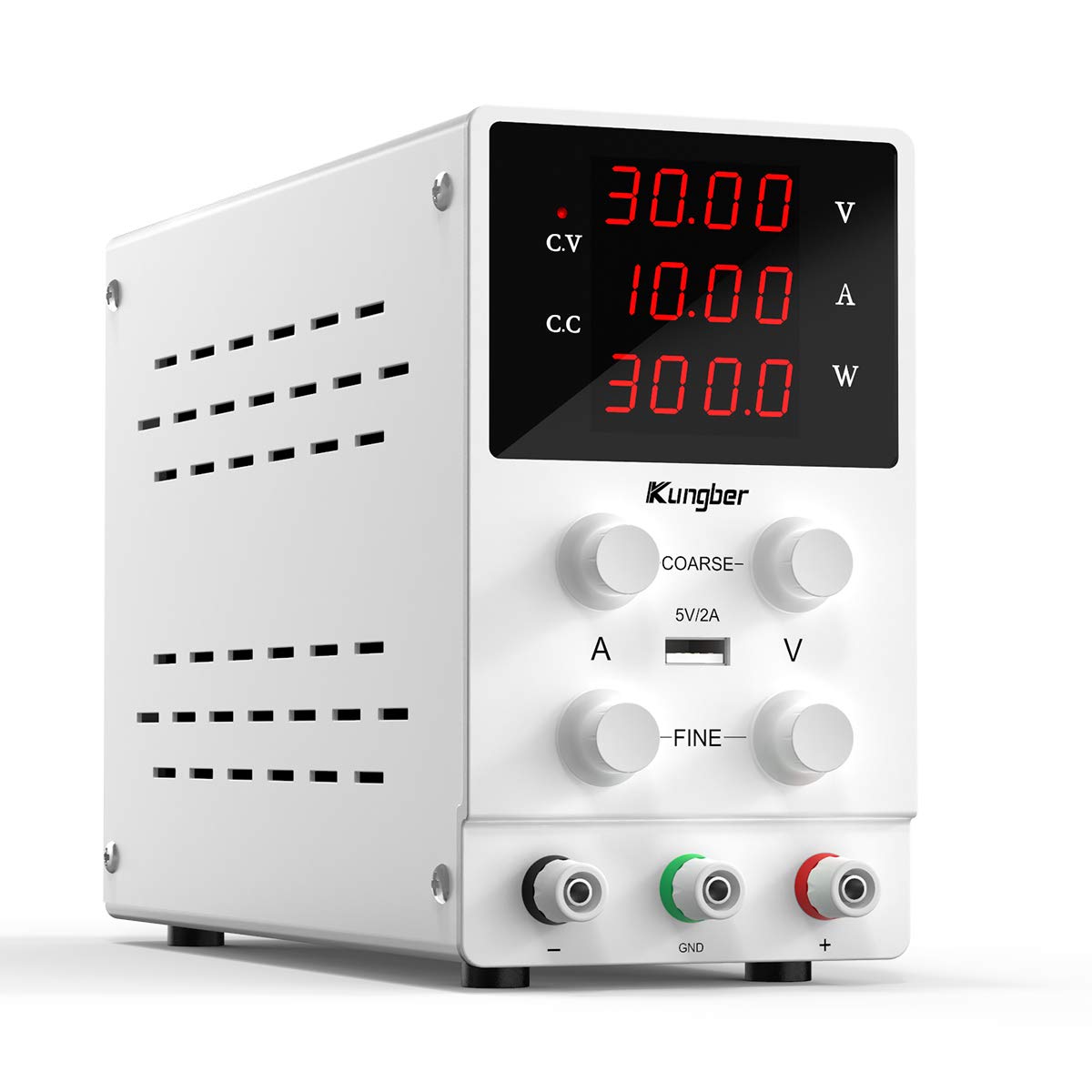 Kungber DC Power Supply Variable, 30V 10A Adjustable Switching Regulated DC Bench Linear Power Supply with 4-Digits LED Power Display 5V2A USB Output, Coarse and Fine Adjustments with Alligator Leads: Computers & Accessories