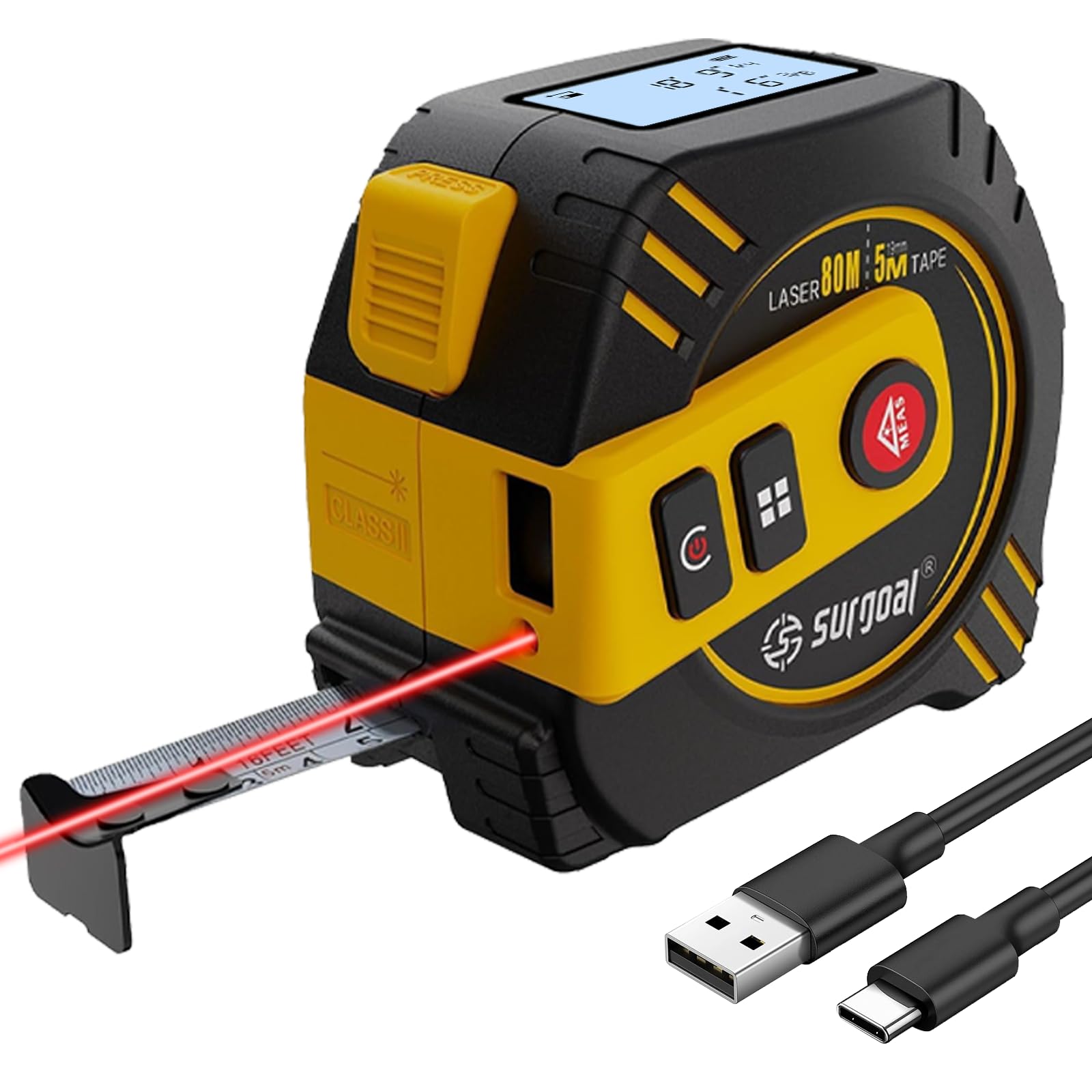 Photo 1 of 2-in-1 Laser Tape Measure 262ft – Digital Measuring Tape with LCD Display, Rechargeable Smart Tape Measure with Distance, Area & Volume Measurement, USB Charging – Construction & DIY Use
