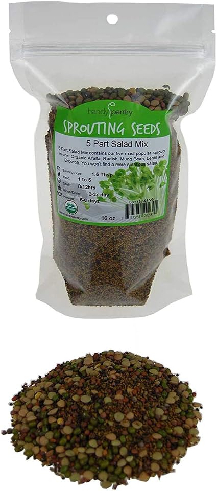 1 Lb - Handy Pantry 5 Part Salad Sprout Mix for Sprouting