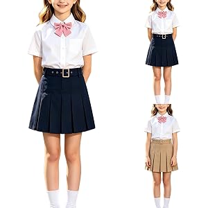 AIMAOMI Girls Pleated Skirt School Uniform Skirts for Girls Elastic High Waist Skort Athletic School Outfits with Belt