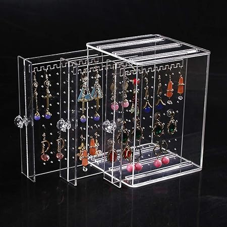 AIYoo Ohrring Display Box Organizer Halter Stand Schmuck Aufbewahrungsbox Acryl klar Staubfrei Ohrring Ohrstecker Halsketten 